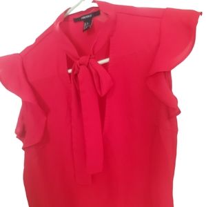 Forever 21 tie at neck flutter sleeve top sz S